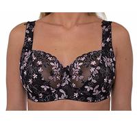 Gemm Ladies Black Pink Embroidered Large Bosom Lace Underwired Firm Bra Plus Size Cup (44 F)