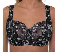 Gemm Ladies Black & Silver Embroidered Large Bosom Lace Underwired Firm Bra Plus Size Cup (40 DD, Black & Silver)