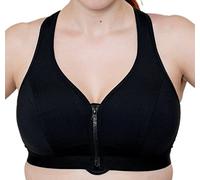 Gemm Womens Plus Size Medium High Impact Non Wired Zip Front Active Sports Bra Black, 42G