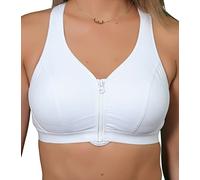 Gemm Womens Plus Size Medium High Impact Non Wired Zip Front Active Sports Bra White, 36DD