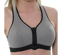 Gemm Womens Plus Size Medium Sports Bra High Impact Non Wired Zip Front Fastening UK Grey