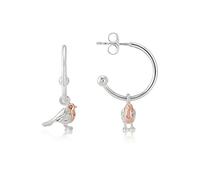 Gemma J Solid 925 Sterling Silver Robin Bird Hoop Earrings with 14ct Rose Gold Breast