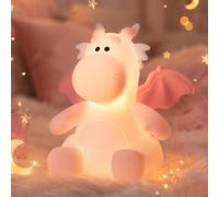 Gemmac Dragon Night Light, Pink Baby Dragon Nursery with Dimmable Touch | Dragon Lamp with 3 Level Warm Light, Timer, Silicone Dragon Light for Bookshelf Decor, Dragon Gifts for Toddler Kids Girls