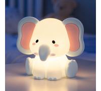 Gemmac Elephant Night Light, 1200mAh 7 Colors Dimmable Lamp with Timer | 3 Brightness Levels, BPA-Free Silicone, Touch Control, USB Rechargeable, Animal Nursery Lamp, Room Decor Gift for Kids Adults