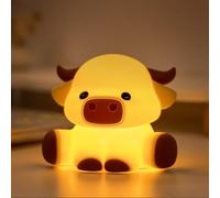 Gemmac Highland Cow Night Light, Silicone Touch USB Rechargeable Animal Lamp, LED Night Lights with 7 Color Changing Timer and Dimmable Nightlight, Bedside Lamps for Christmas Gifts Room Decor