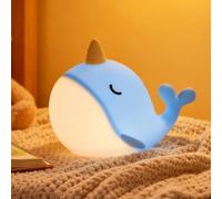 Gemmac Narwhal Night Light, 7 Colour Changing Squishy Touch Cute Tap Animal Lamp, USB Rechargeable Silicone LED Portable Night Lamp for Nursery Toddler Room Decor Birthday Gift
