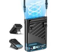 Gemmac Portable Waist Fan, USB C Rechargeable Powerful Handheld Fan with LED Display Quiet Personal Clip On Fan with Neck Lanyard Hand-free Stand for Outdoor Working, Sports, Desktop, Festival, BBQ