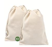 GEMMAHW 2 Pack Premium Large Laundry Storage Shopping Bags, 100% Cotton Fabric, Practical Drawstring Bag Washable Laundry Basket Liner for Laundry, Travel, Shopping, Household Storage (50 X 70 cm)