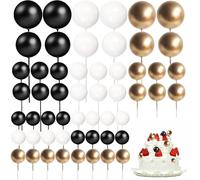 GEMMAHW 54Pcs Ball Cake Topper Decorations, Black, White, Gold, 54 count, CAKE_TOPPER, Birthday