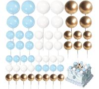 GEMMAHW 54Pcs Blue, White, Gold Cake Balls, Cake Toppers for Boys, Mini Balloons for Birthday, Wedding, Christmas Parties