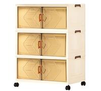 GEMMAHW Plastic Storage Boxes with Lids, 3 Tier Stackable Storage Tower with Front Opening Doors, Large Collapsible Storage Bin on Wheels for Home, Office, Bedroom, Kitchen, 56L / Tier
