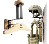 GEMMAHW Wall Mount Helmet Holder - Sturdy Motorcycle Helmet Stand with Hook & Hanger (Solid Wood & Iron) - Multifunctional Rack for Tactical Gear, Motorcycle and Racing Helmets