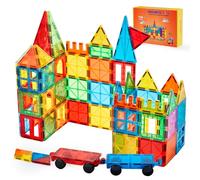 Gemmicc Magnetic Tiles, Deluxe 136 PCS Building Blocks Magnet Toys for Kids,3D Magnet Puzzles Stacking Blocks for Boys Girls,Huge Set with 2 Cars