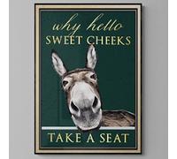 GEMMII Canvas Prints Wall Art Large Funny Donkey Hello Sweet Cheeks Quote Canvas Prints Vintage Bathroom Posters Wall Pictures for Toilet 70x100cm Frameless