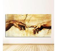 GEMMII Large Canvas Prints Famous Painting Creation of Adam Hand of God Michelangelo Classical Religion Wall Art Pictures Posters 50x100cm Frameless