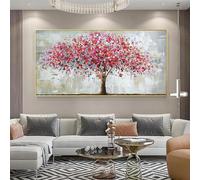 GEMMII Large Pink Tree Landscape Oil Painting On Canvas, Large Framed Canvas Prints, Modern Abstract Wall Art Picture Home Decoration 55x110cm Framework