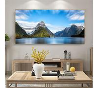 GEMMII Milford Sound New Zealand Landscape Extra Large Canvas Pictures Natural Mountain Posters Wall Art Picture for Living Room Home Decor 60x120cm Frameless