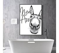 GEMMII Nice Ass Quote Funny Sign Extra Large Canvas Prints Vintage Donkey Poster Wall Art for Toilet Decoration Bathroom Picture 42x60cm Framed