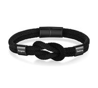 GemMyShin Personalized Braided Rope Bracelet for Men with 1-4 Custom Names, Nautical Cuff Bracelet with Stainless Steel Bead, Family Name Bracelet Gift for Dad, Father, Husband, M, Rope Stainless