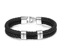 GemMyShin Personalized Leather Bracelet for Men 1-8 Name Beads Charm Men Bracelets Custom Engraved with Names Braid Leather Bracelet for Father Dad Husband Birthday Valentine Christmas Gifts, L