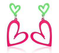 Gemoioio Neon Heart Earrings 80s Outfit for Women Neon Accessories Pink | Neon Rose Red Green Carnival Cool Heart Earrings 80s Outfit Fashion Accessories For Women For Halloween Carnival Party