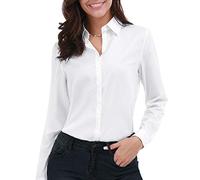 Gemolly Women's Basic Button Down Shirts Long Sleeve Plus Size Simple Cotton Stretch Formal Casual Shirt Blouse - - Medium