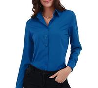 Gemolly Women's Basic Button Down Shirts Long Sleeve Plus Size Simple Stretch Formal Casual Shirt Blouse, Royal Blue, M