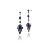Gemondo 925 Sterling Silver 1.1ct Lapis Lazuli & Marcasite Art Deco Drop Earrings