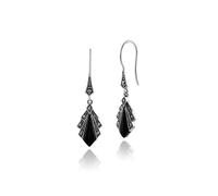 Gemondo 925 Sterling Silver 1ct Black Onyx & Marcasite Art Deco Drop Earrings