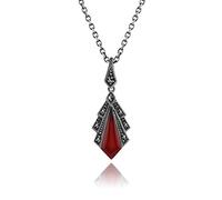Gemondo 925 Sterling Silver 1ct Carnelian & Marcasite Art Deco Necklace