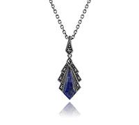Gemondo 925 Sterling Silver 1ct Lapis Lazuli & Marcasite Art Deco Necklace