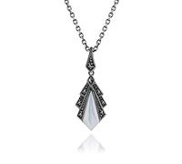 Gemondo 925 Sterling Silver 1ct Mother of Pearl & Marcasite Art Deco Necklace