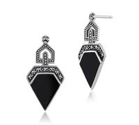 Gemondo 925 Sterling Silver 3ct Black Onyx & 0.25ct Marcasite Classic Art Deco Drop Earrings