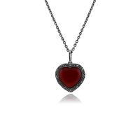 Gemondo 925 Sterling Silver 4ct Carnelian & Marcasite Heart Necklace