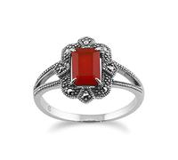 Gemondo 925 Sterling Silver Art Deco 0.85ct Orange Carnelian & Marcasite Ring