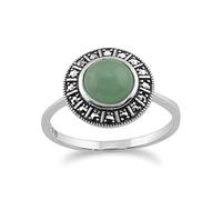 Gemondo 925 Sterling Silver Art Deco 1.44ct Dyed Green Jade & Marcasite Ring