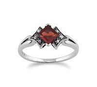 Gemondo 925 Sterling Silver Art Deco Garnet & Marcasite Ring