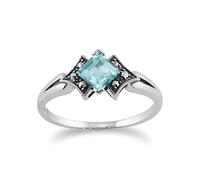 Gemondo 925 Sterling Silver Art Deco Topaz & Marcasite Ring