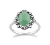 Gemondo 925 Sterling Silver Art Nouveau Vintage Inspired Green Jade & Marcasite Ring