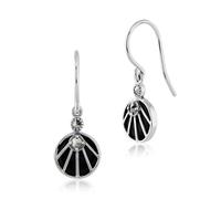 Gemondo 925 Sterling Silver Black Onyx & Marcasite Art Deco Round Drop Earrings