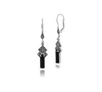 Gemondo 925 Sterling Silver Vintage Inspired Art Deco Onyx & Marcasite Drop Earrings