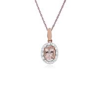 Gemondo 9ct Rose Gold Morganite & Diamond Oval Halo Pendant