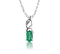 Gemondo 9ct White Gold Oval Emerald Classic Swirl Pendant Necklace Green With Diamonds