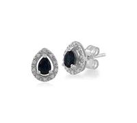 Gemondo 9ct White Gold Pear Sapphire Cluster Stud Earrings Blue With Diamond Pear Halo