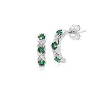Gemondo 9ct White Gold Round Emerald & Diamond Kiss Half Hoop Earrings Green