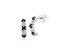 Gemondo 9ct White Gold Round Sapphire & Diamond Kiss Half Hoop Earrings