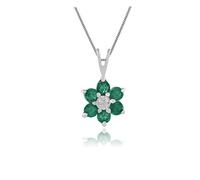 Gemondo 9ct White Gold Round Six Emerald & Diamond Floral Cluster Pendant