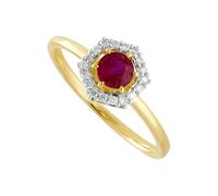 Gemondo 9ct Yellow Gold 0.48ct Ruby & Diamond Halo Engagement Ring - P