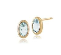 Gemondo 9ct Yellow Gold Oval Aquamarine Classic Bezel Set Stud Earrings Blue