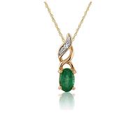 Gemondo 9ct Yellow Gold Oval Emerald Classic Swirl Pendant Necklace Green With Diamonds